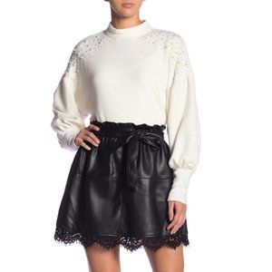 Faux Leather Lace Trimmed Mini Skirt